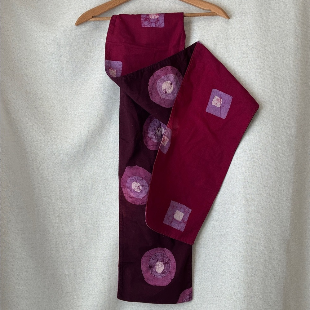 Global Mamas Handmade Ghana Batik Style Reversible Cotton Scarf Purple Pink EUC - Picture 4 of 6